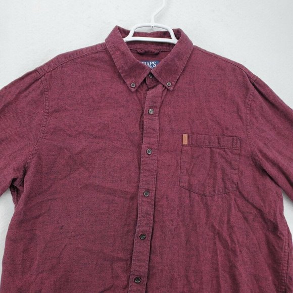 Chaps Shirt Men's Long Sleeve Casual Button Up Collared Twill Oxford Red XL - Picture 7 of 12